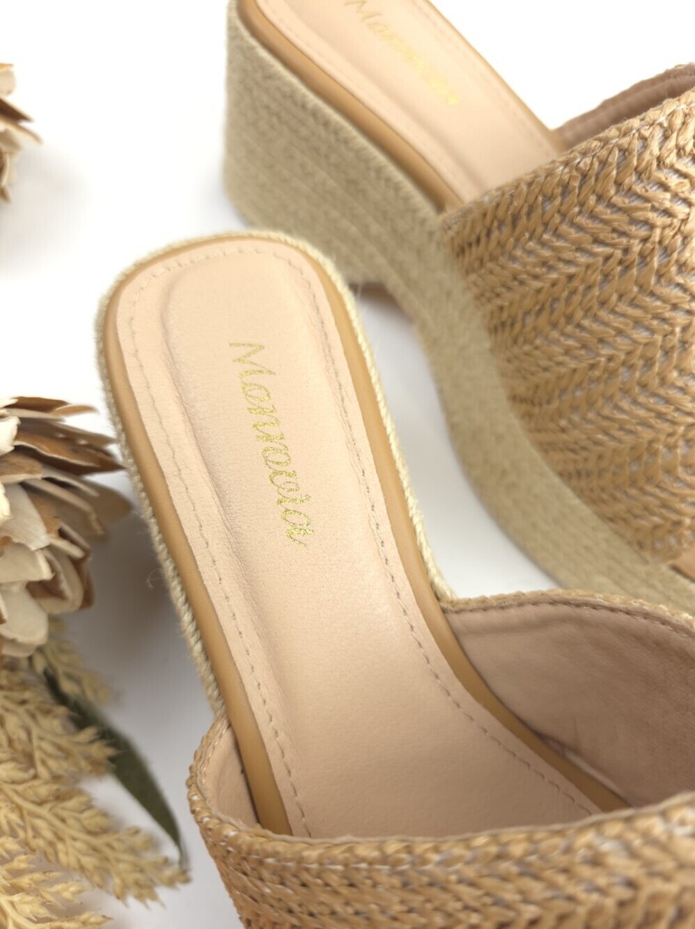 Woven Straw Platform Slide Sandals - Natural SZ 6½ M - Picture 2 of 9
